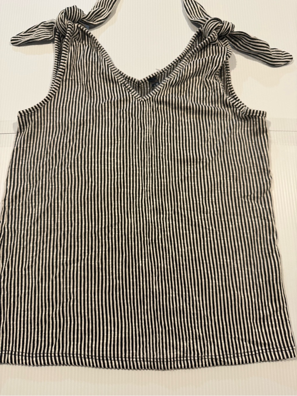 Striped Tie-Shoulder Tank Top in Black and White